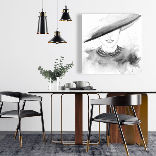 Mysterious Lady With Hat Canvas - Elegant Bedroom Wall Art