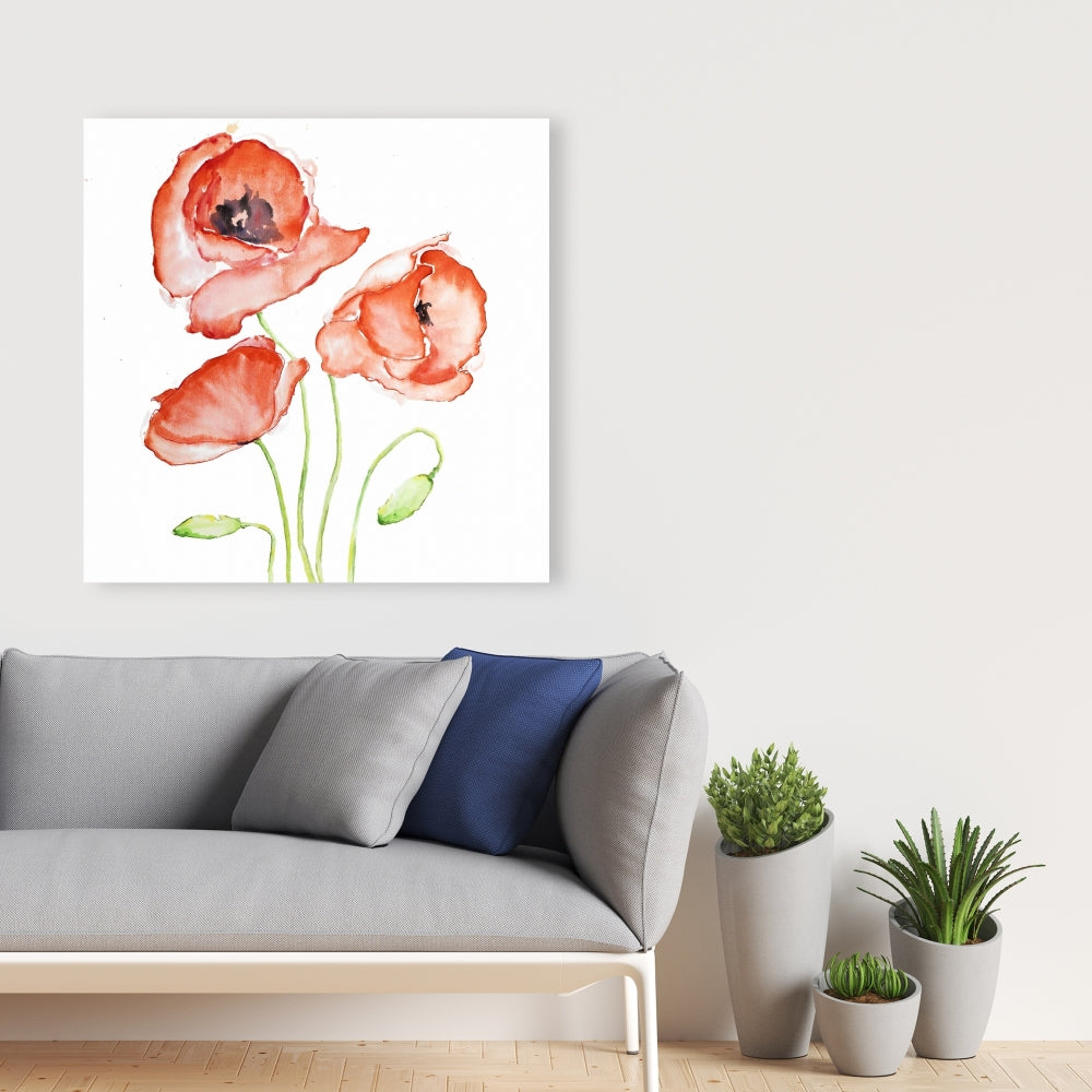 Watercolor Poppies Botanical Bedroom Canvas | Home Decor Art