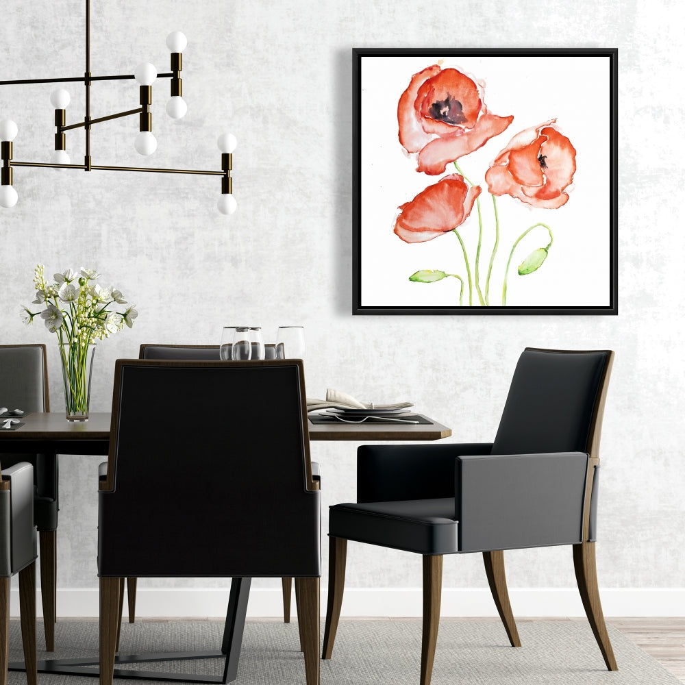 Watercolor Poppies Framed Canvas - Botanical Red Home Decor