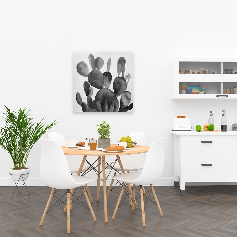 Exotic Botanical Gray Canvas - Grayscale Paddle Cactus Decor