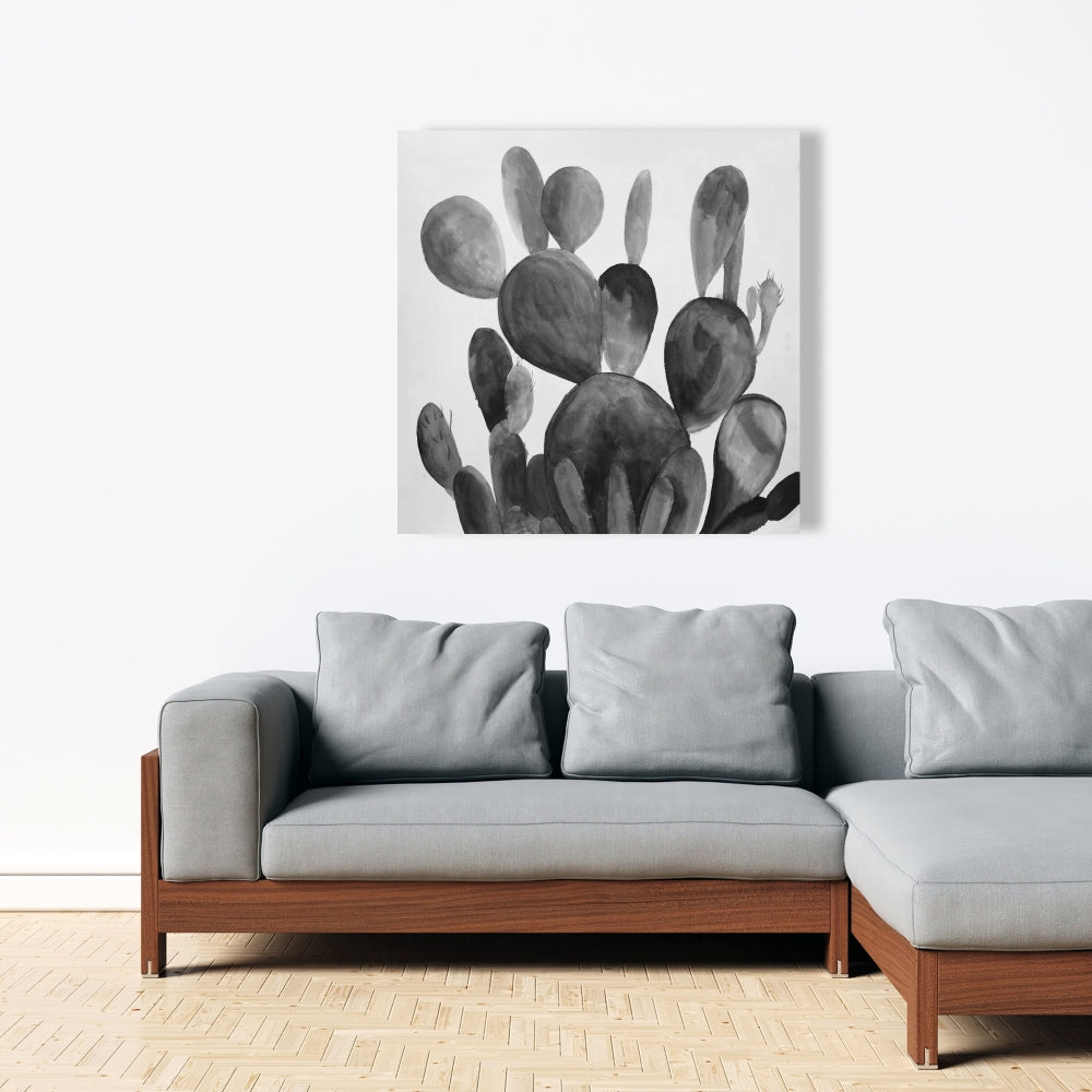 Exotic Botanical Gray Canvas - Grayscale Paddle Cactus Decor