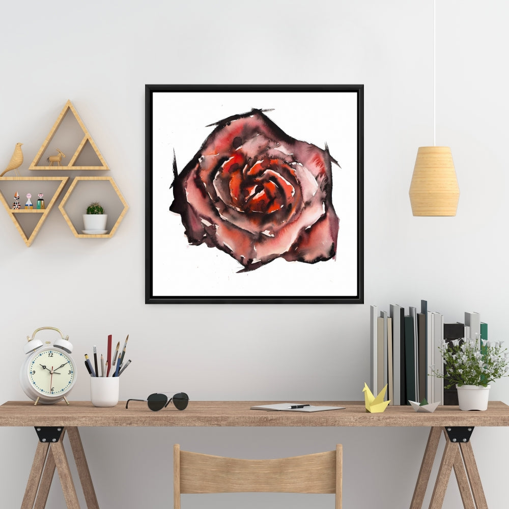 Watercolor Rose Canvas | Modern Red Framed Bedroom Decor