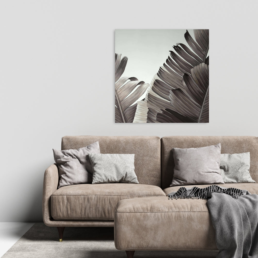 Grayscale Tropical Leaves Canvas - Botanical Bedroom Decor