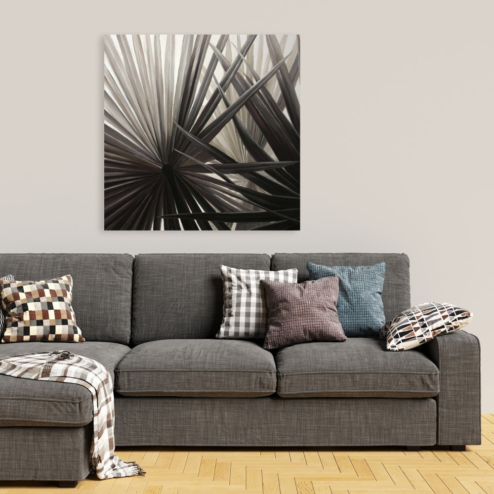Grayscale Tropical Plants Canvas - Brown Bedroom Decor Art