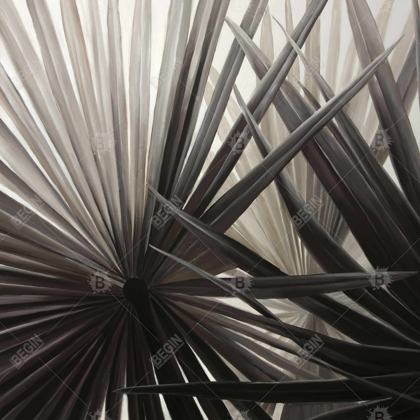 Grayscale Tropical Plants Canvas - Brown Bedroom Decor Art