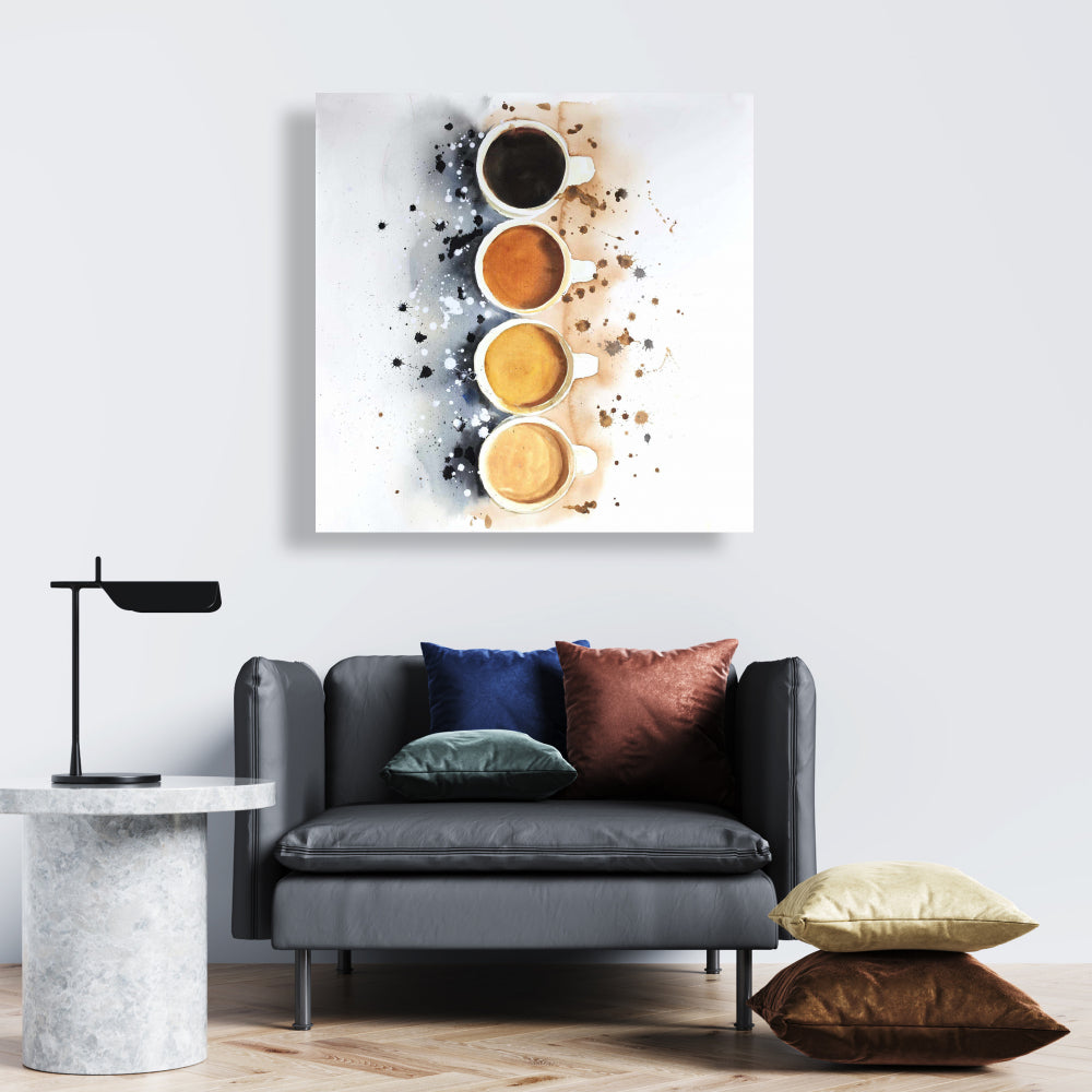 Coffee Art Canvas - Four Cups Splash | Home Decor Wall Art