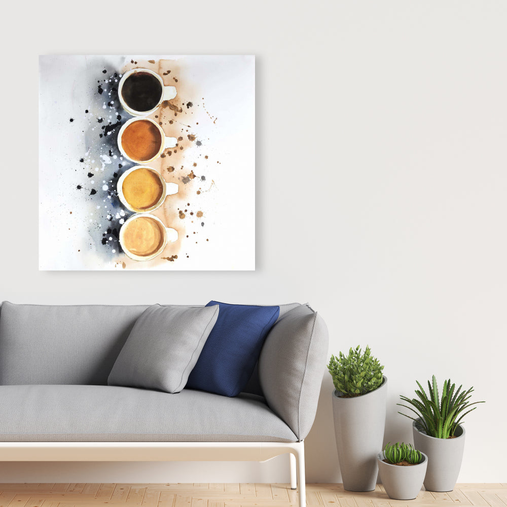 Coffee Art Canvas - Four Cups Splash | Home Decor Wall Art