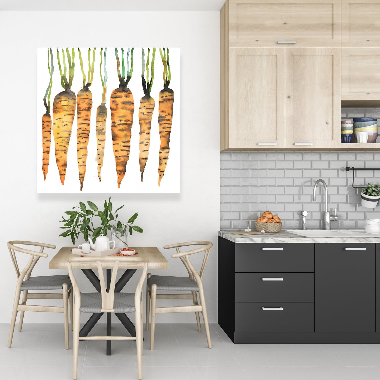 Watercolor Carrots Green Canvas - Kitchen Food Home Decor