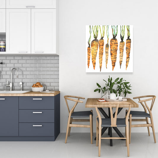 Watercolor Carrots Green Canvas - Kitchen Food Home Decor
