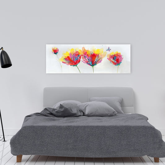 Colorful Flowers Butterfly Canvas | Floral Bedroom Wall Art