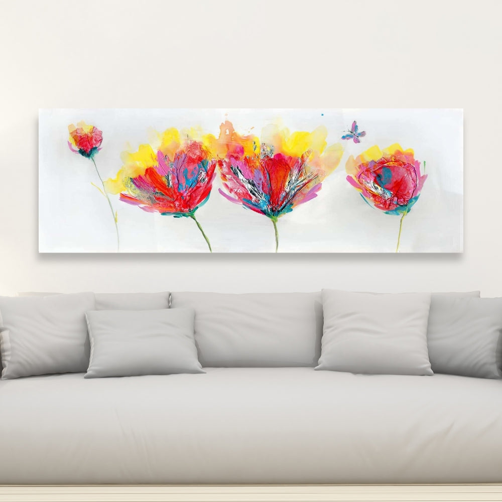Colorful Flowers Butterfly Canvas | Floral Bedroom Wall Art