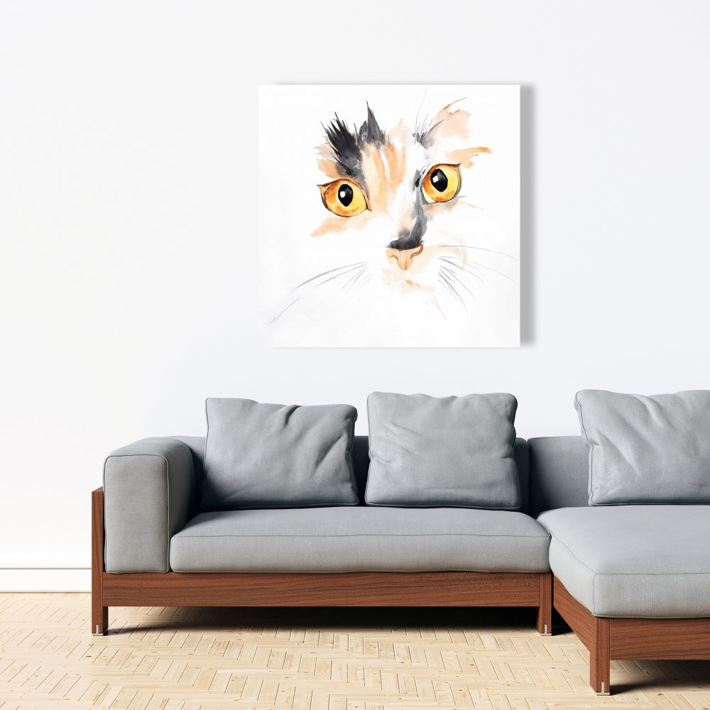 Watercolor Cat Face Closeup Canvas - Gray Pet Home Decor