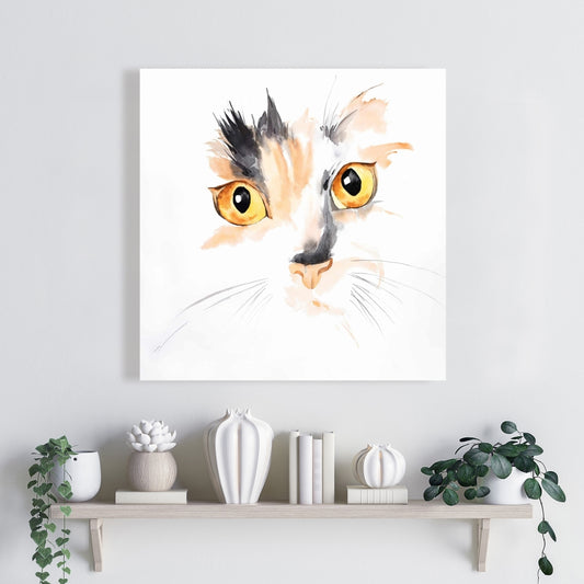 Watercolor Cat Face Closeup Canvas - Gray Pet Home Decor