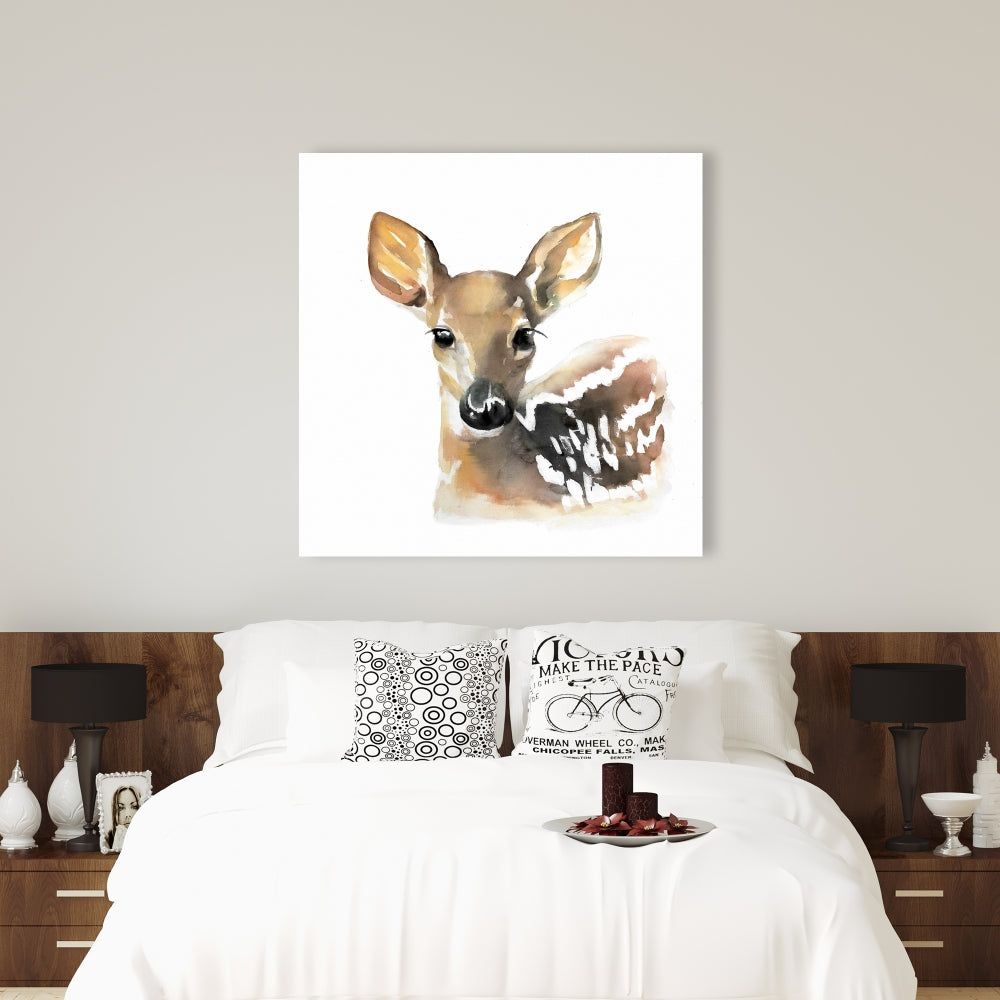 Rustic Brown Deer Canvas | Watercolor Fawn Face Home Decor