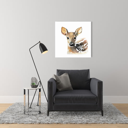 Rustic Brown Deer Canvas | Watercolor Fawn Face Home Decor