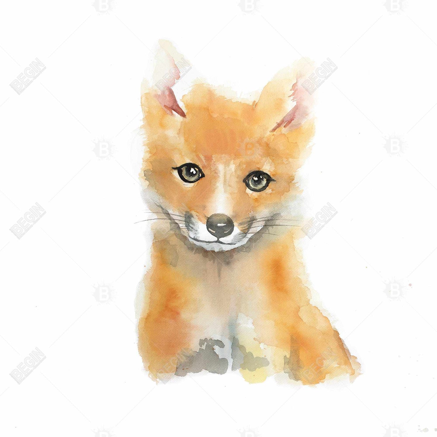 Watercolor Baby Fox Canvas - Brown Wildlife Art Home Decor