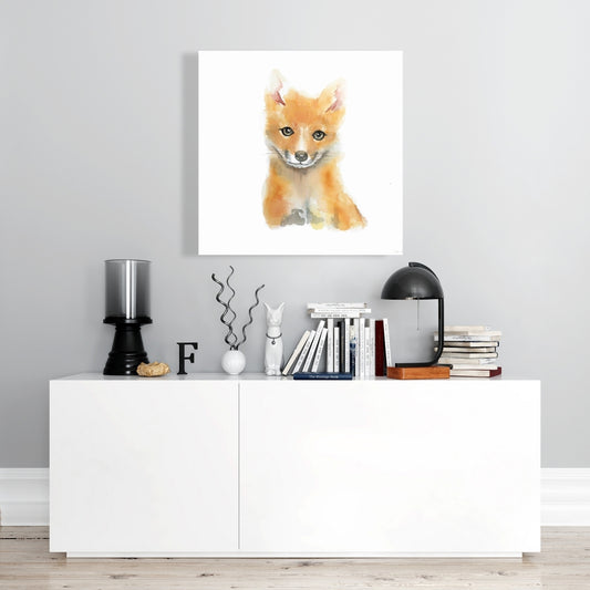 Watercolor Baby Fox Canvas - Rustic Wildlife Home Decor