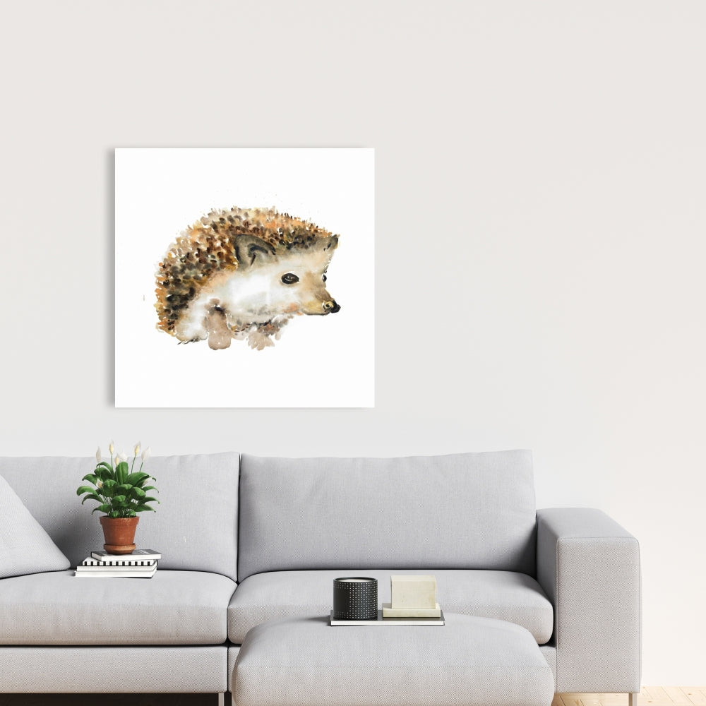Watercolor Hedgehog Canvas | Scandinavian Brown Animal Decor
