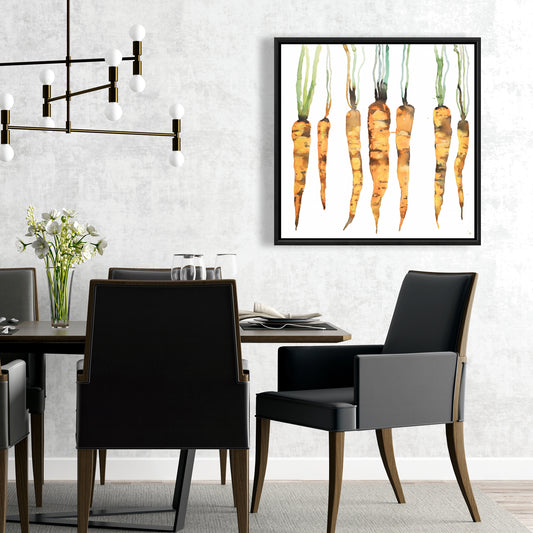 Art de cuisine moderne | Toile encadrée « Carottes fraîches botaniques »