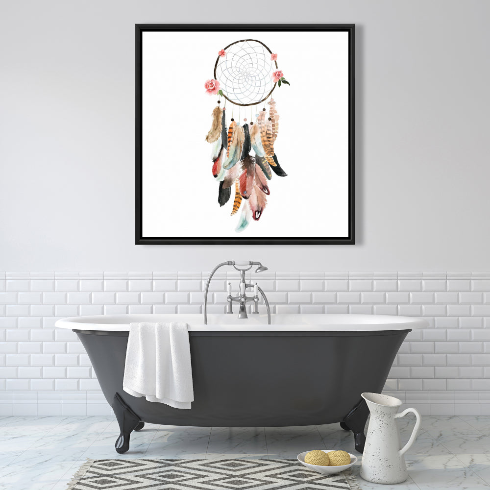 Woman's Dream Catcher Canvas - Brown Flowers Bedroom Decor