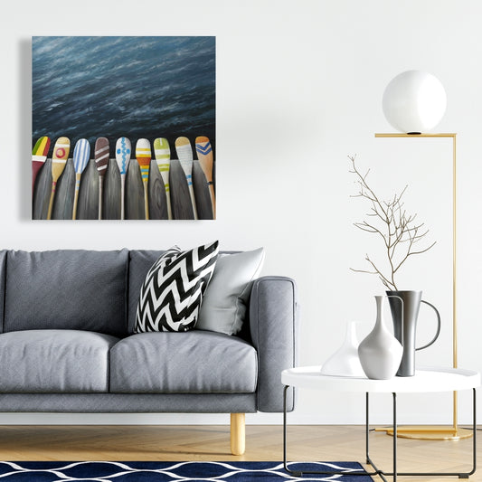 Colorful Paddles Coastal Blue Canvas | Home Decor Wall Art