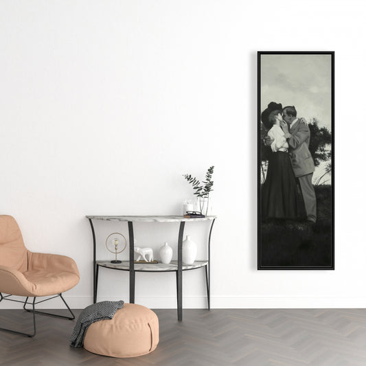 Toile vintage « Couple s'embrassant » | Décoration de chambre à coucher avec arbres beiges