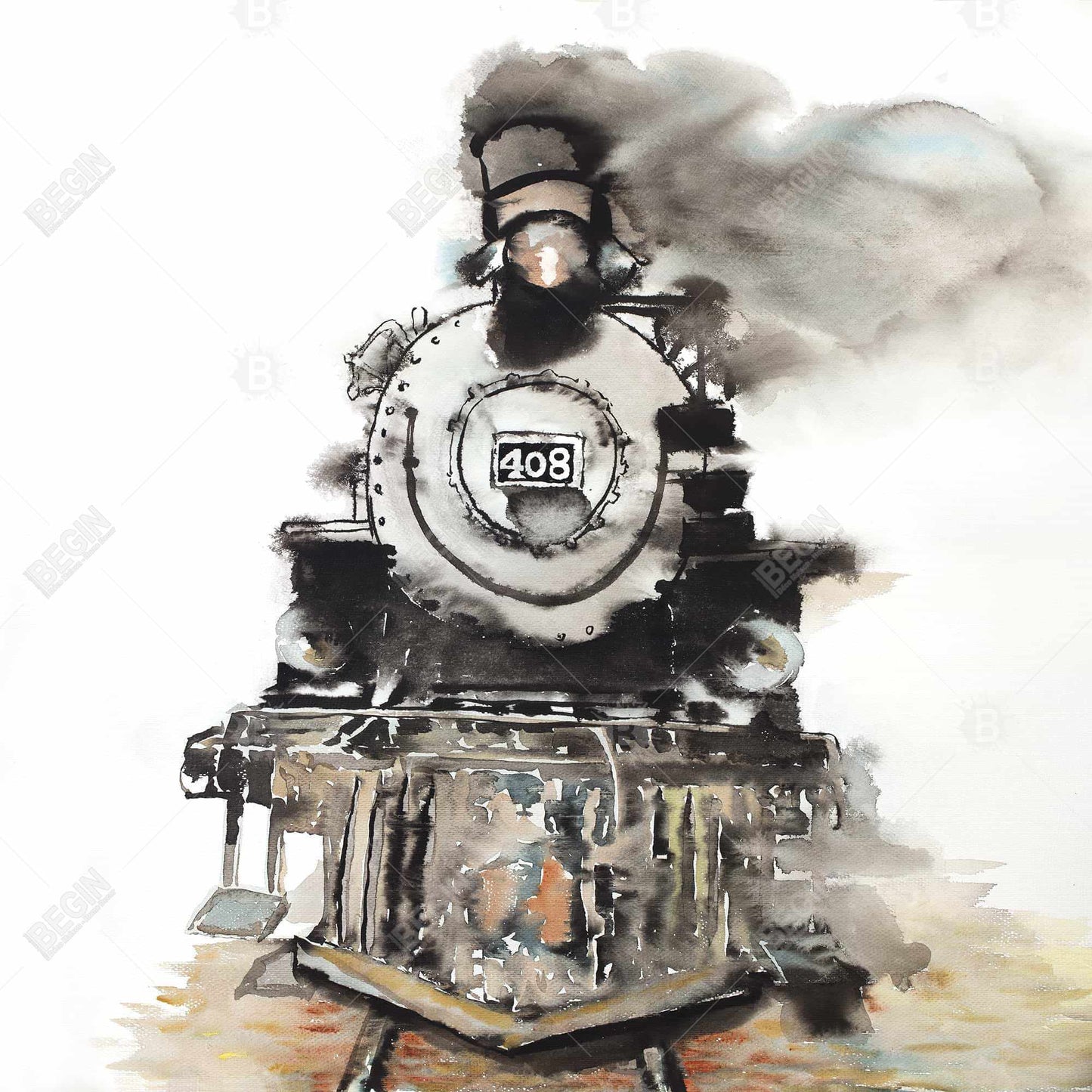 Toile Train vintage | Décoration murale encadrée style sépia industriel