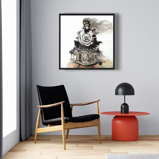 Toile Train vintage | Décoration murale encadrée style sépia industriel