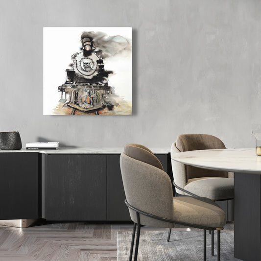 Vintage Train Canvas - Gray Industrial Home Decor Art