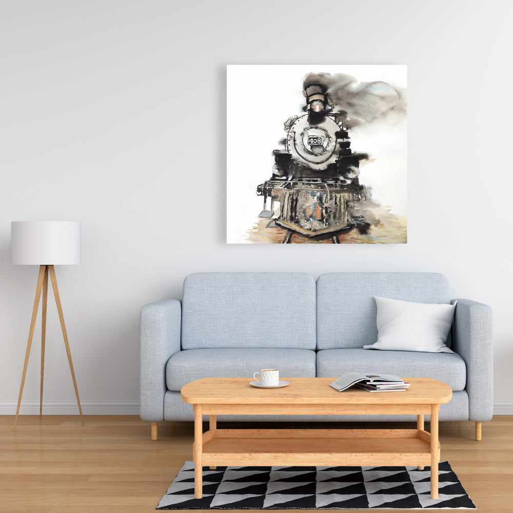 Vintage Train Canvas - Gray Industrial Home Decor Art