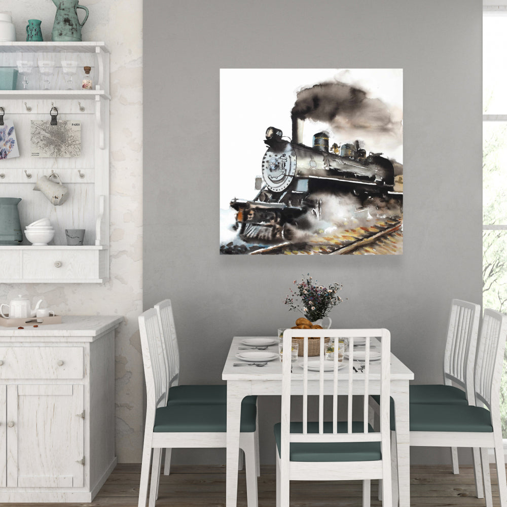 Toile vintage Train à vapeur | Décoration de salon industriel