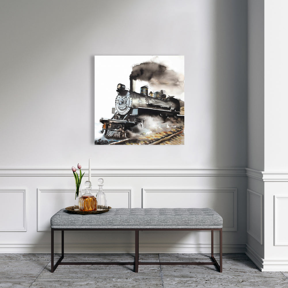 Toile vintage Train à vapeur | Décoration de salon industriel
