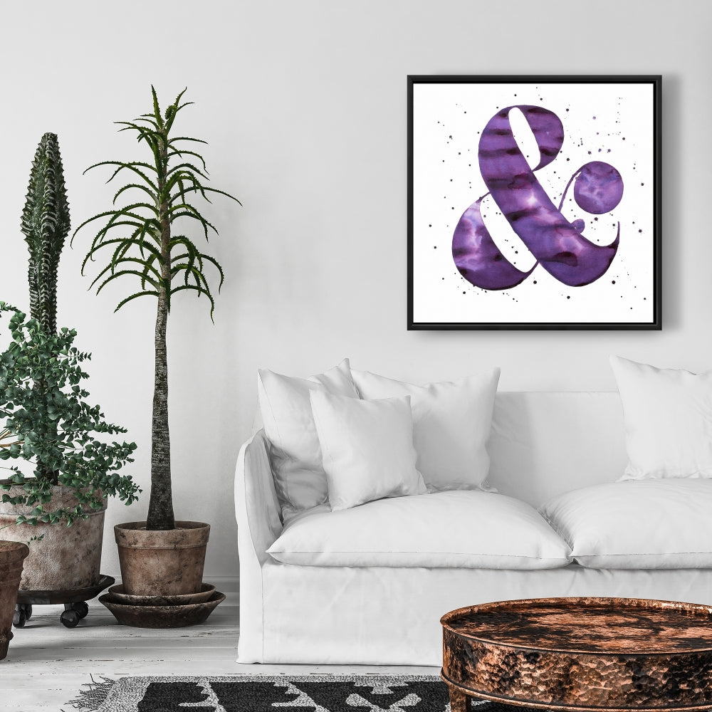 Toile « Formes violettes » avec esperluette | Décoration encadrée avec symboles typographiques