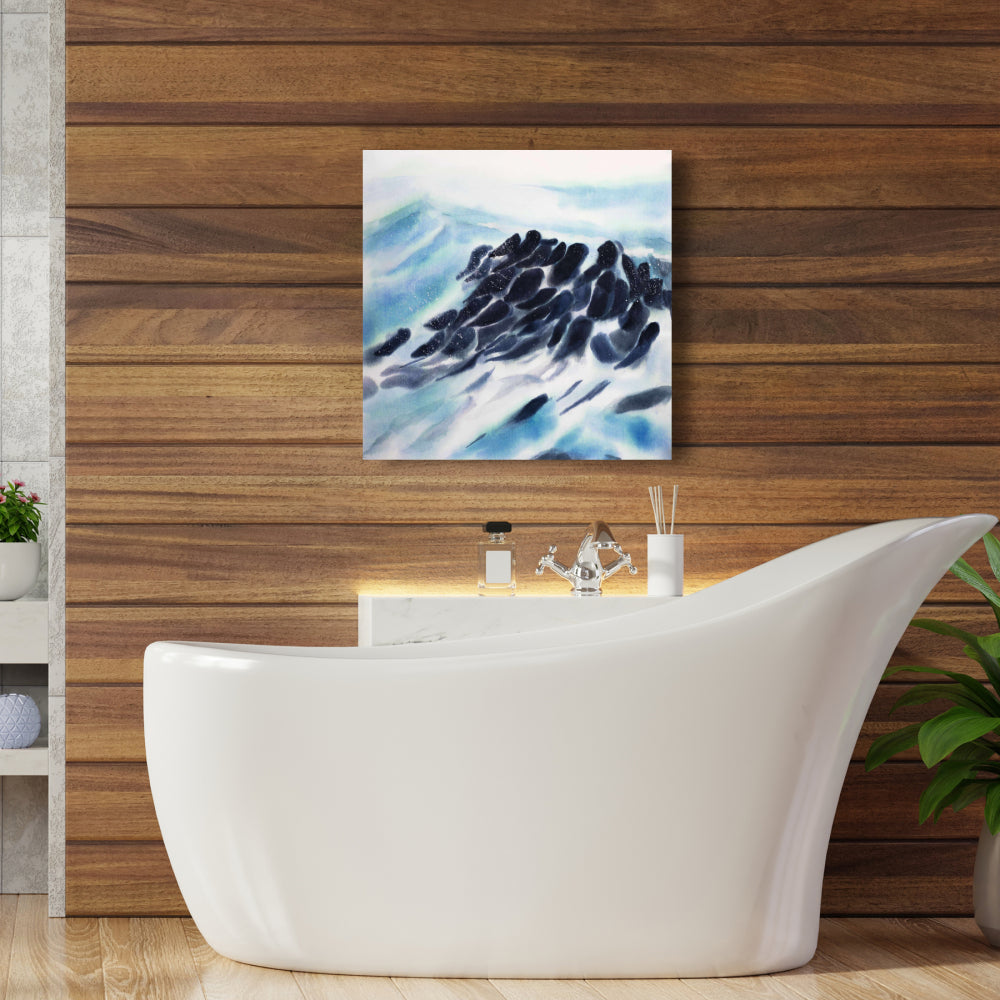 Coastal Blue Canvas - Sea Waves with Paint Splash Decor