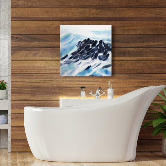 Toile bleue côtière - Décor de vagues de mer avec éclaboussures de peinture