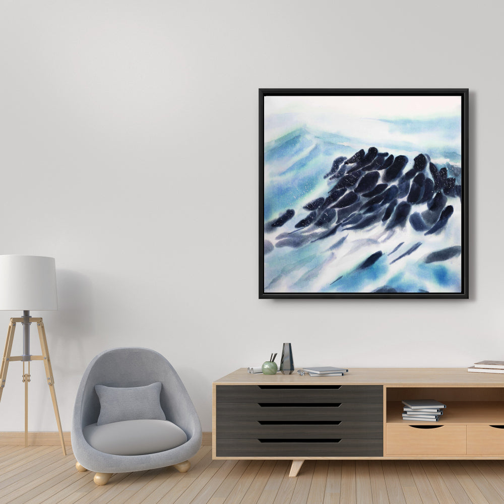 Bedroom Blue Marine Framed Canvas - Sea Waves Paint Splash