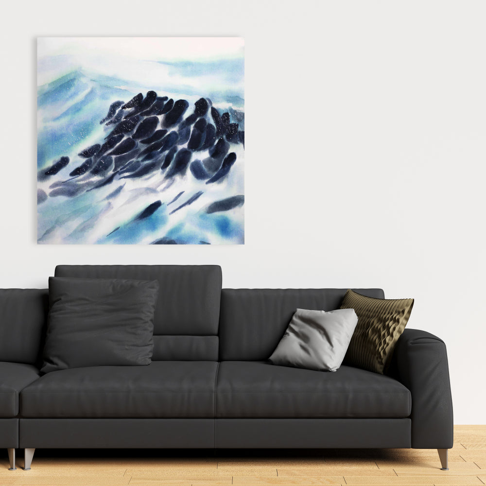 Coastal Blue Canvas - Sea Waves with Paint Splash Decor