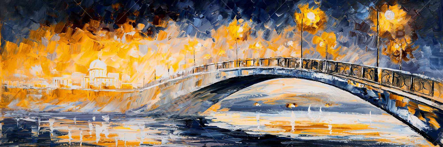 Bridge in the Moonlight Canvas | Contemporary Cities Wall Art