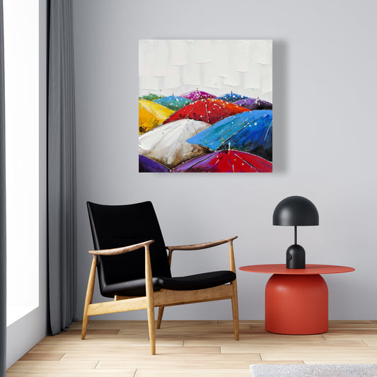 Colorful Umbrellas Blue Canvas | Bedroom Wall Art Decor