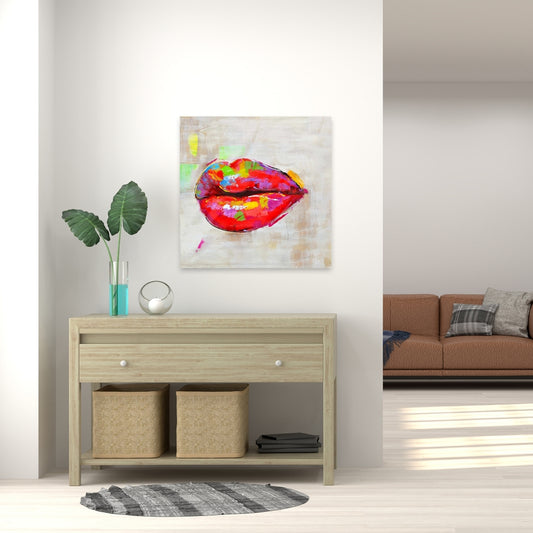 Colorful Lips Purple Canvas | Contemporary Bedroom Decor