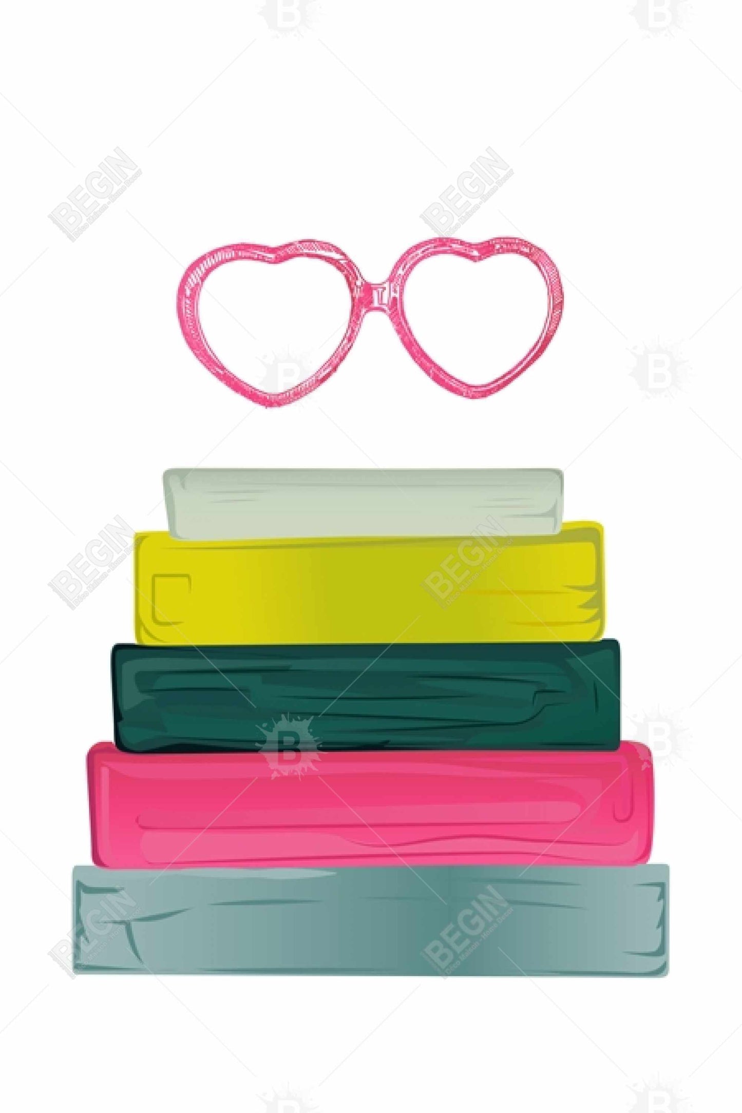 Heart Shape Glasses with Books Magnetic Canvas | Home Decor