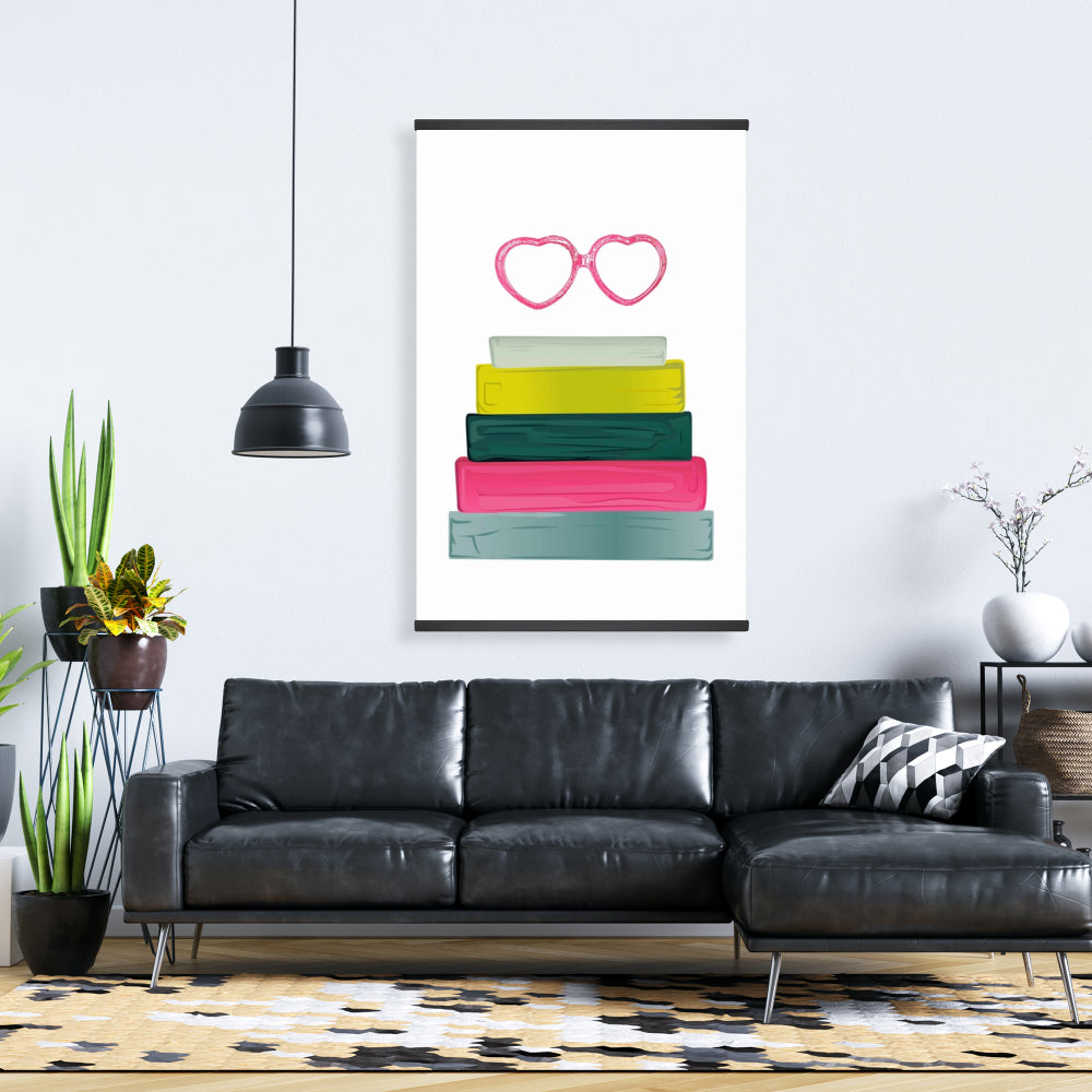Heart Shape Glasses with Books Magnetic Canvas | Home Decor