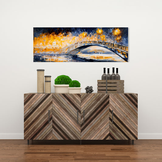Blue Bridge Bedroom Canvas - Bridge in the Moonlight Decor