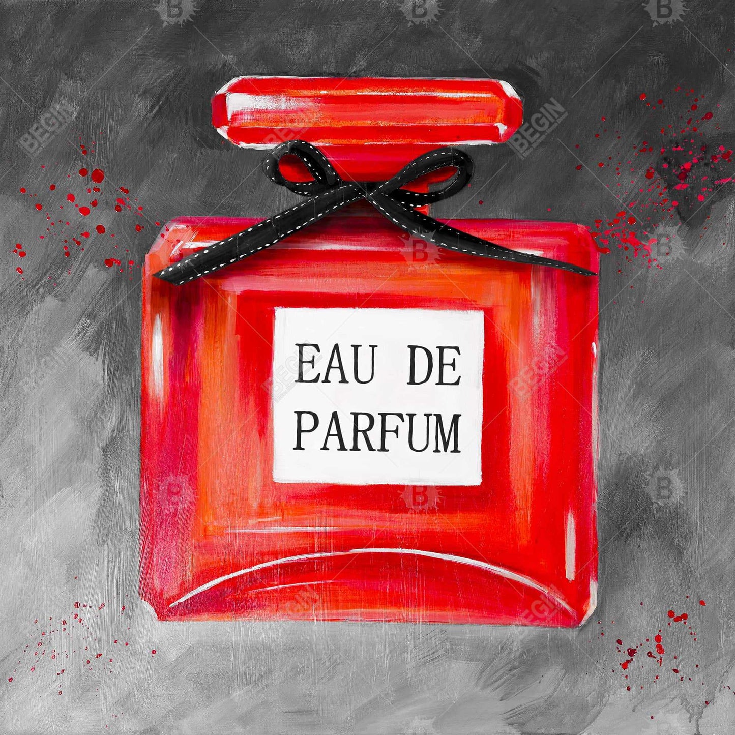 Romantic Gray Fashion Canvas - Perfume Red Bottle Decor