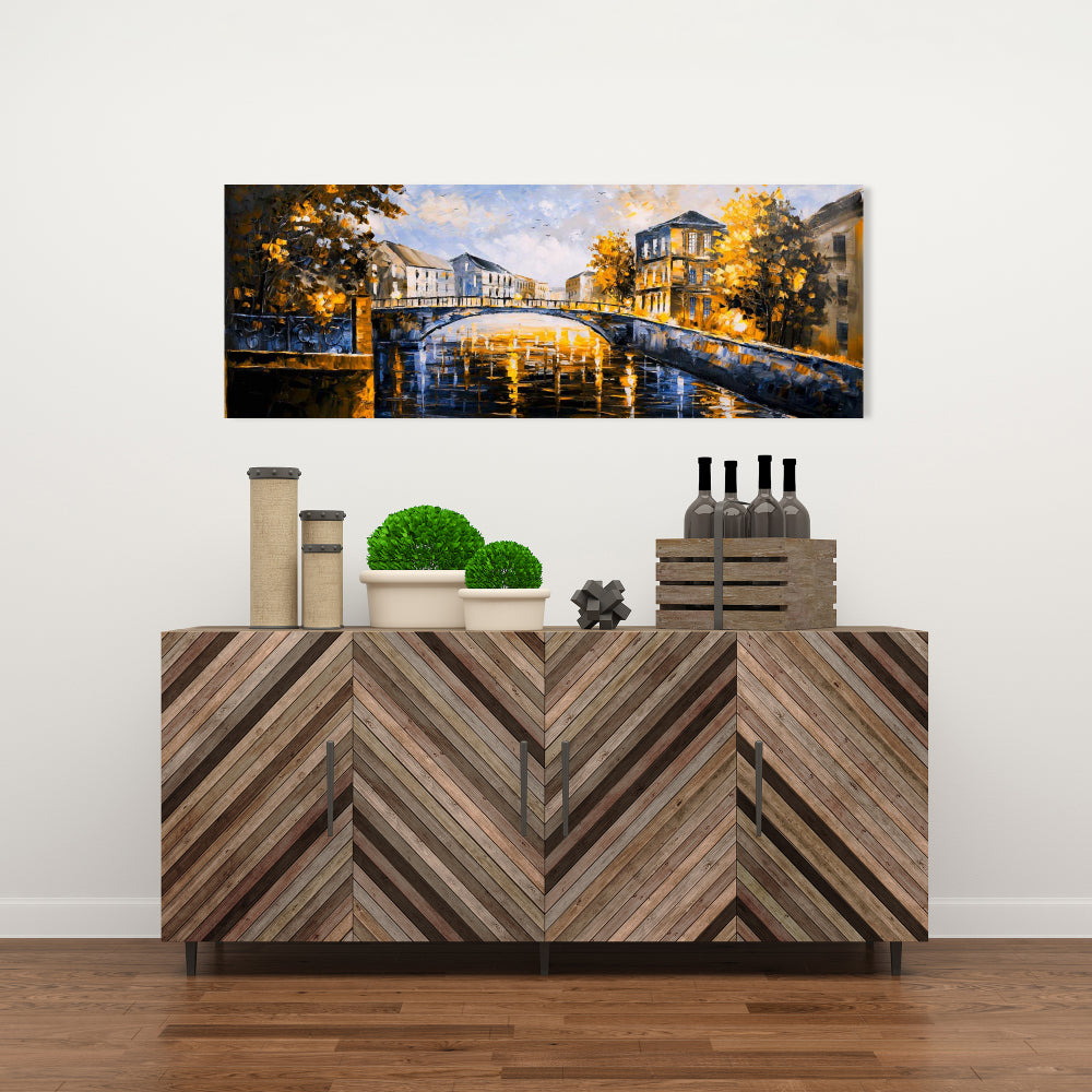 Bridge by a Sunny Day - Contemporary Blue Canvas Home Decor