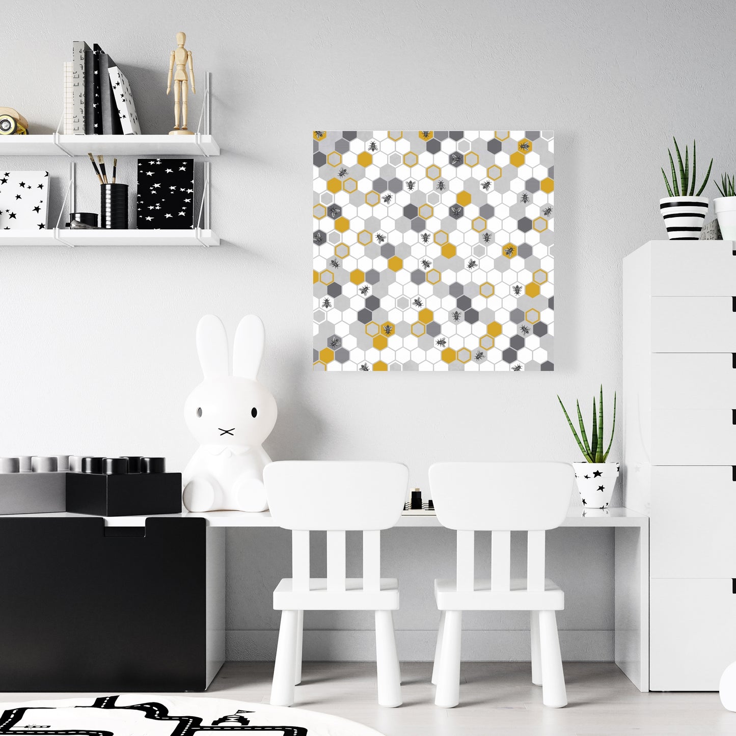 Beehive Pattern Gray Canvas - Children's Art Bedroom Decor