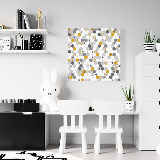 Beehive Pattern Gray Canvas - Children's Art Bedroom Decor