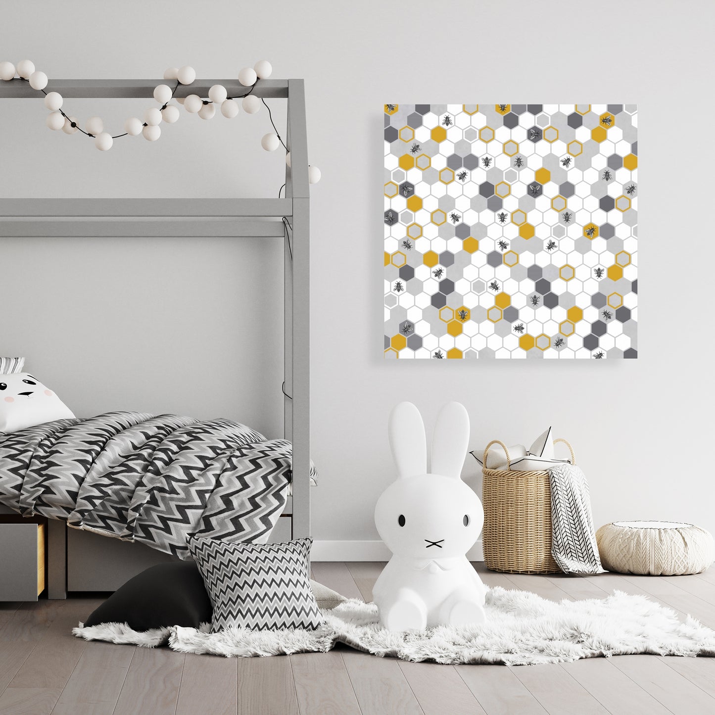 Beehive Pattern Gray Canvas - Children's Art Bedroom Decor