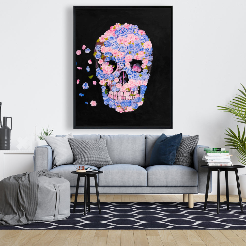 Skull of Flowers in Flight Canvas | Floral Home Decor Art