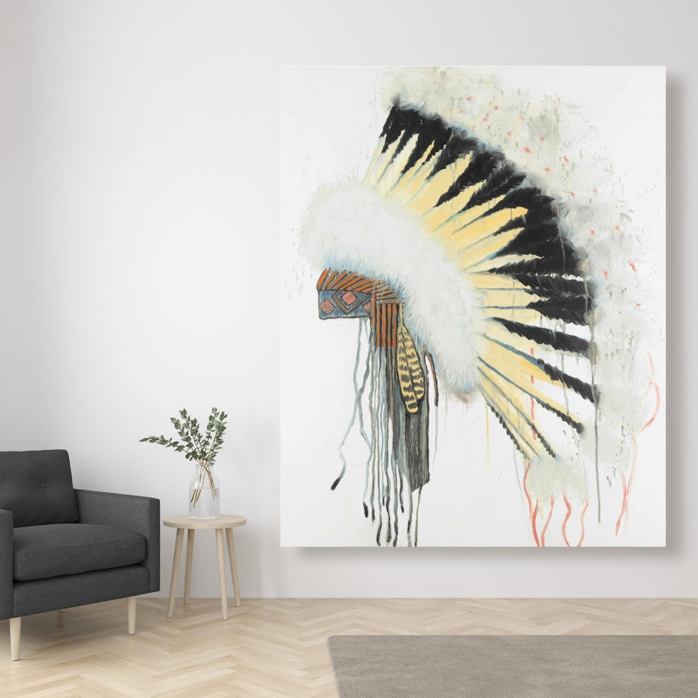 Toile à plumes jaunes | Coiffe amérindienne décorative